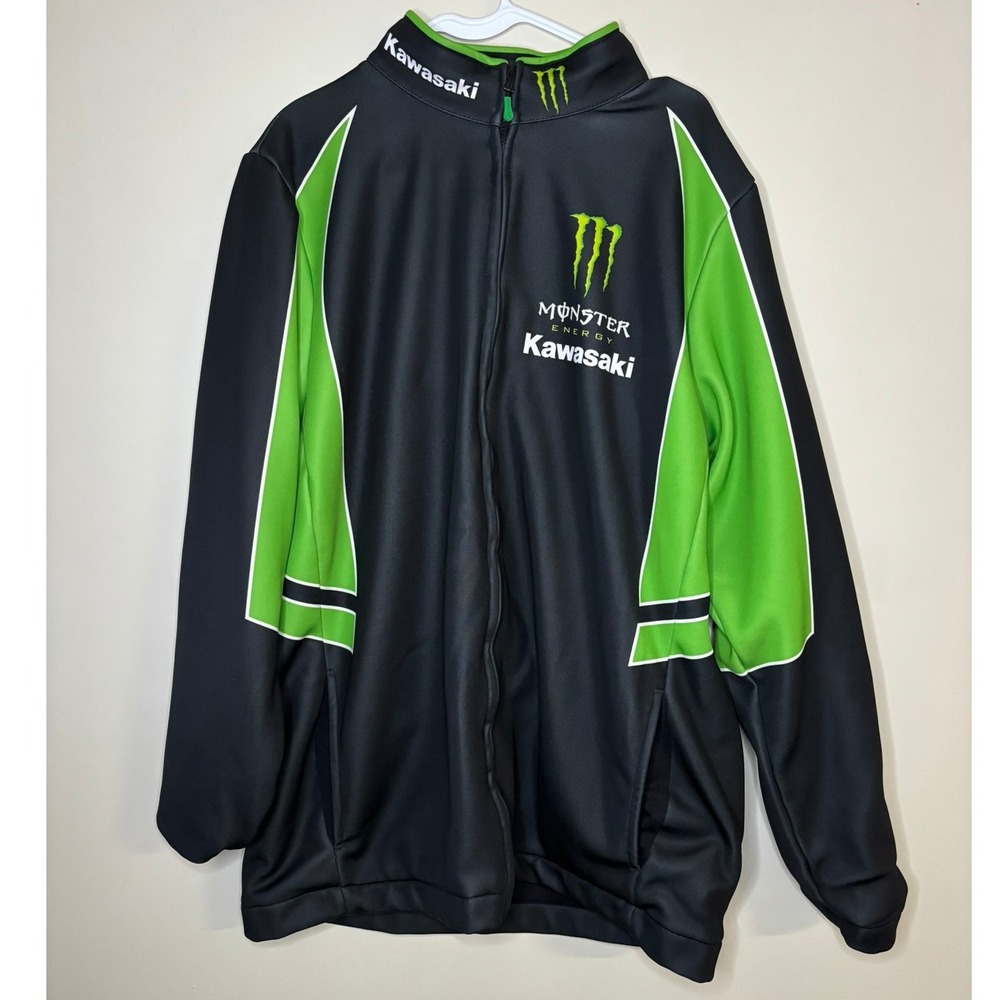 Monster Energy Kawasaki Crossover Racing Jacket Mens XL‎ Black Green Track